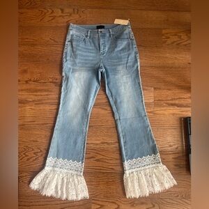 NWT Eric blue jeans with lace bottoms size 8